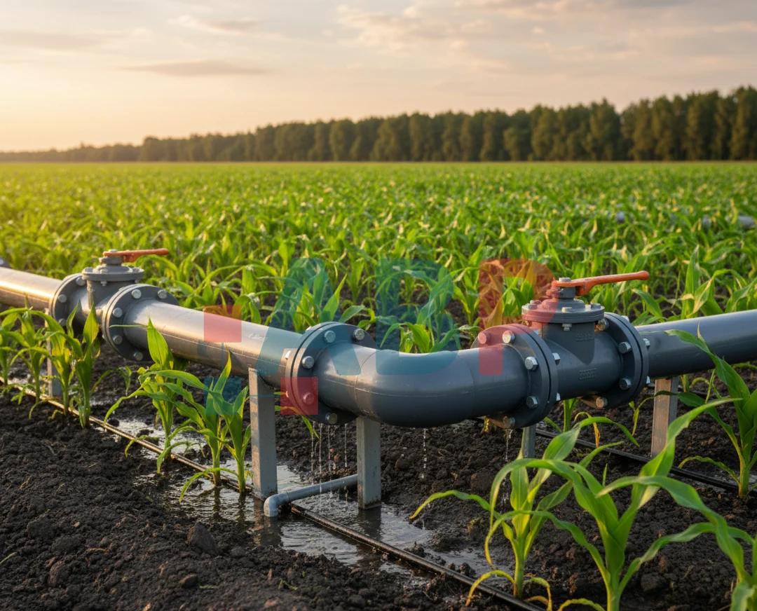 Système d'irrigation goutte à goutte au Maroc Raccord coude 90 degrés PVC pression pour l'arrosage des cultures agricoles dans un champ vert